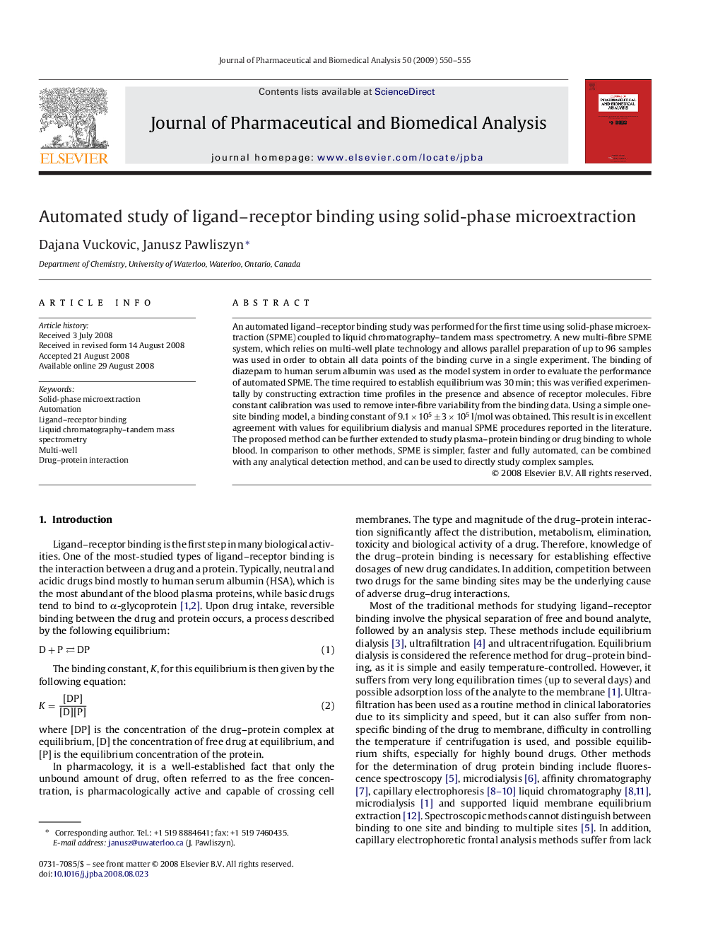 Automated study of ligand–receptor binding using solid-phase microextraction