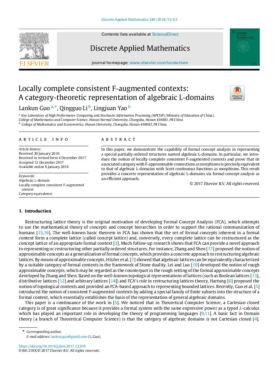 Locally complete consistent F-augmented contexts: A category-theoretic representation of algebraic L-domains