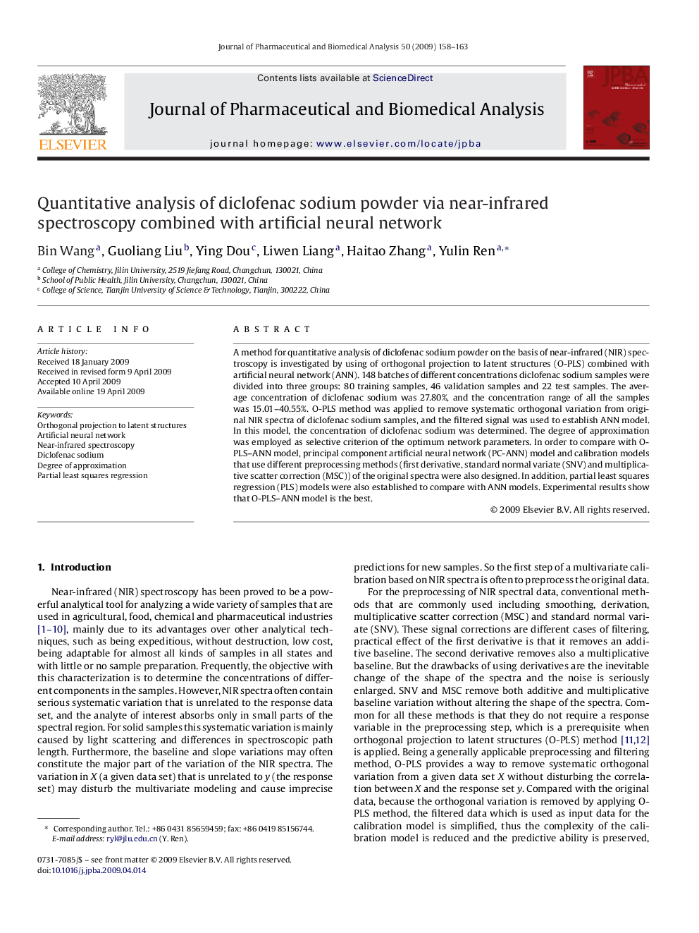 Quantitative analysis of diclofenac sodium powder via near-infrared spectroscopy combined with artificial neural network