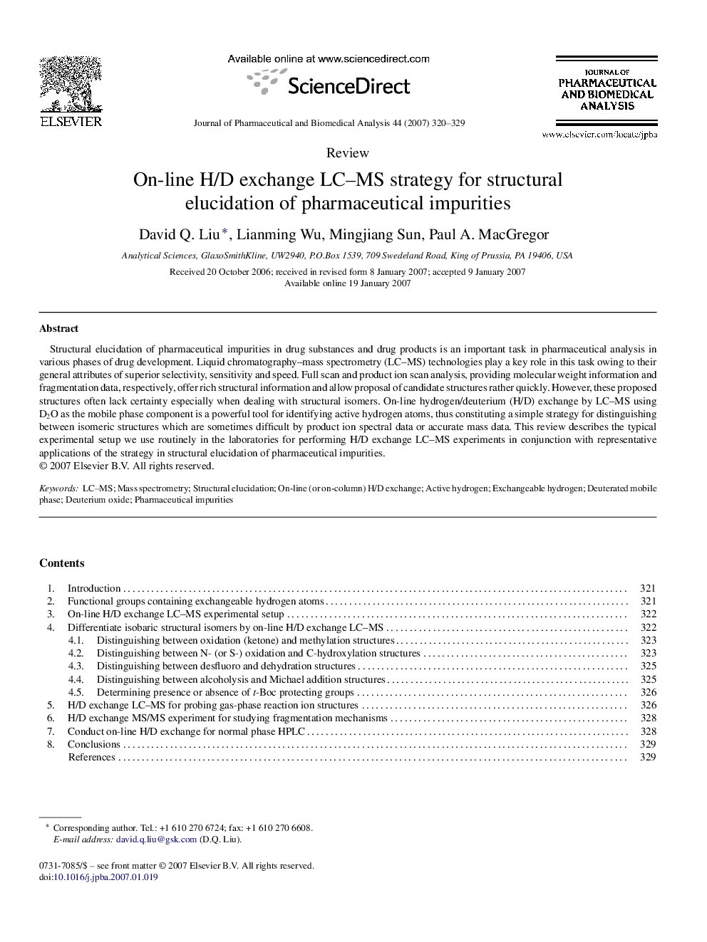 On-line H/D exchange LC–MS strategy for structural elucidation of pharmaceutical impurities