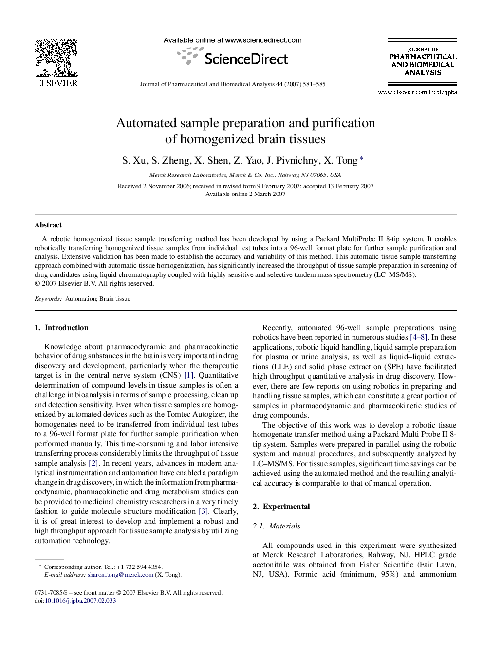 Automated sample preparation and purification of homogenized brain tissues