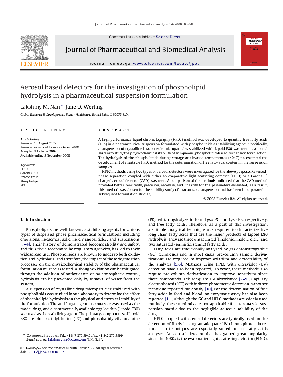 Aerosol based detectors for the investigation of phospholipid hydrolysis in a pharmaceutical suspension formulation