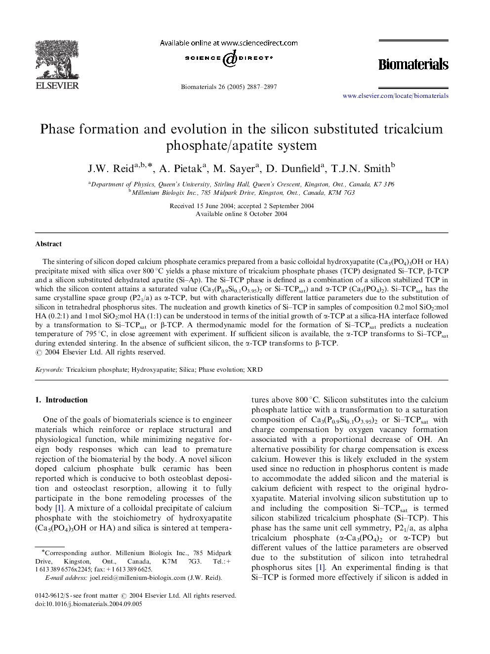 Phase formation and evolution in the silicon substituted tricalcium phosphate/apatite system