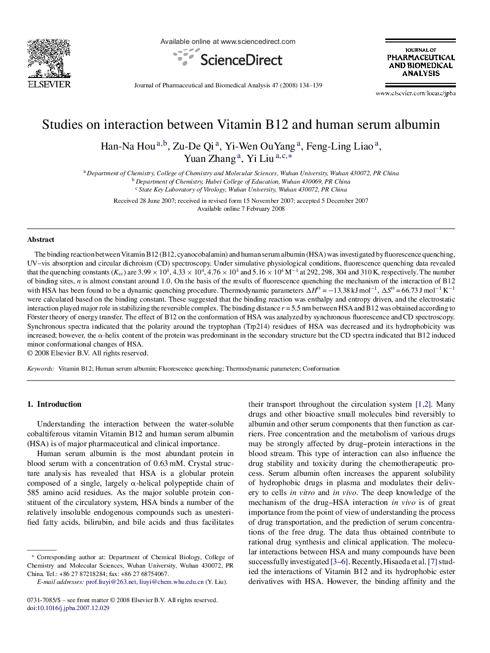 Studies on interaction between Vitamin B12 and human serum albumin