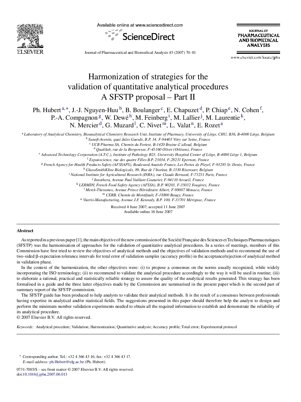 Harmonization of strategies for the validation of quantitative analytical procedures: A SFSTP proposal – Part II