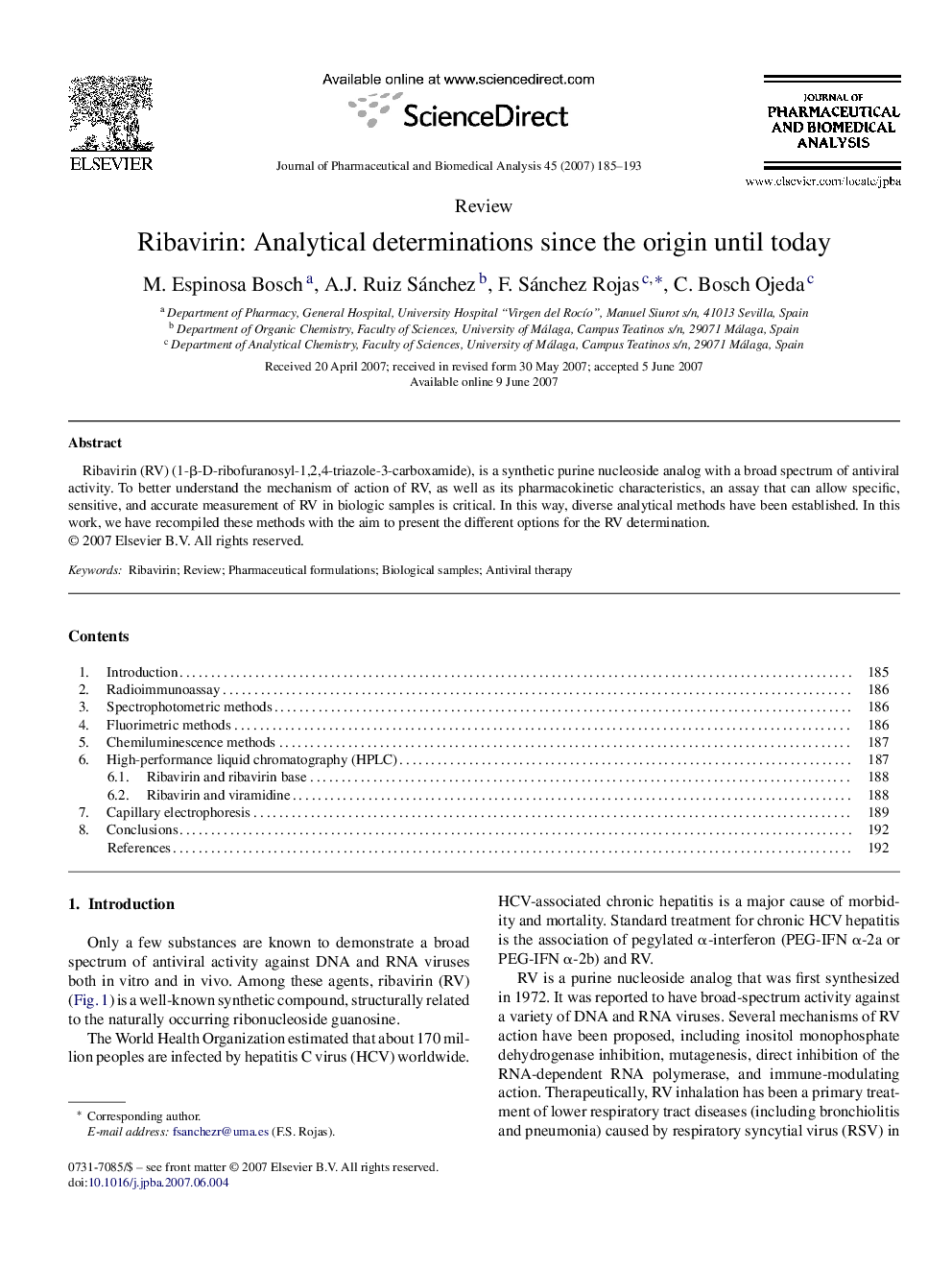 Ribavirin: Analytical determinations since the origin until today