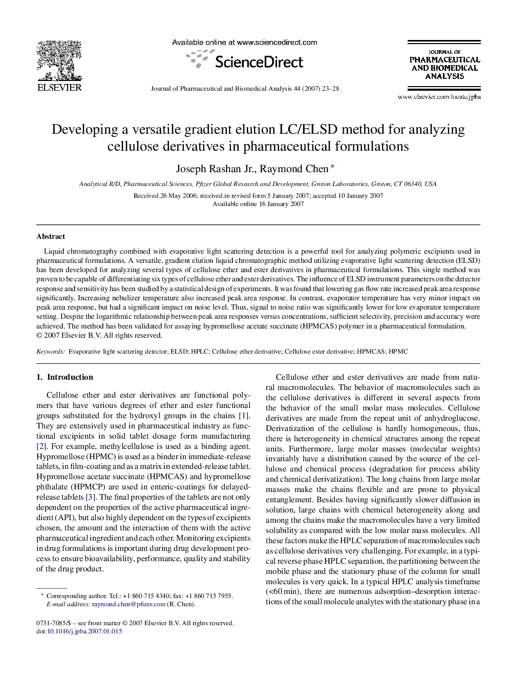 Developing a versatile gradient elution LC/ELSD method for analyzing cellulose derivatives in pharmaceutical formulations