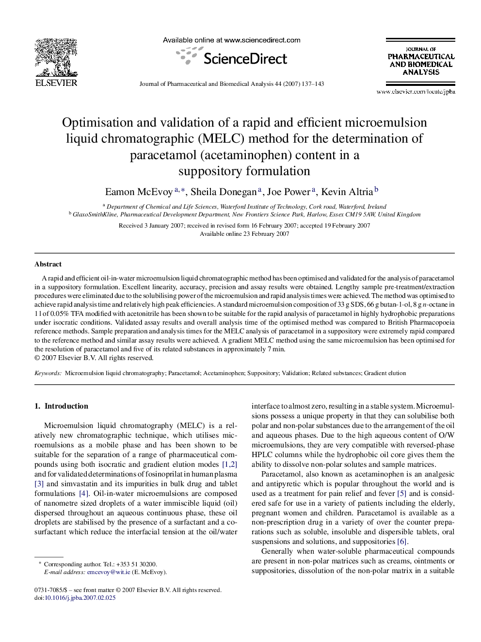 Optimisation and validation of a rapid and efficient microemulsion liquid chromatographic (MELC) method for the determination of paracetamol (acetaminophen) content in a suppository formulation