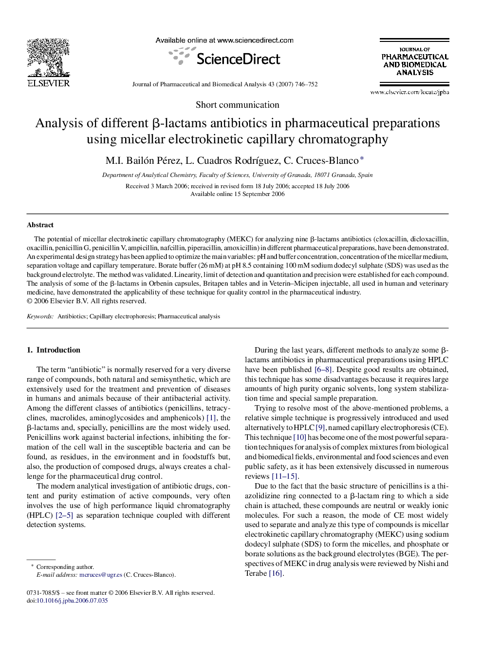 Analysis of different β-lactams antibiotics in pharmaceutical preparations using micellar electrokinetic capillary chromatography