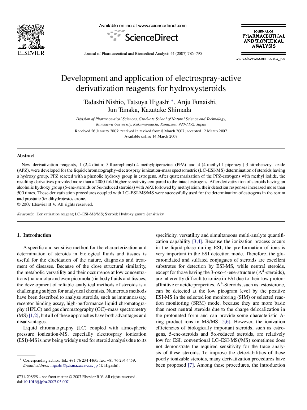 Development and application of electrospray-active derivatization reagents for hydroxysteroids