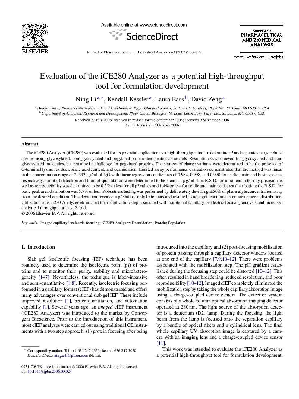 Evaluation of the iCE280 Analyzer as a potential high-throughput tool for formulation development