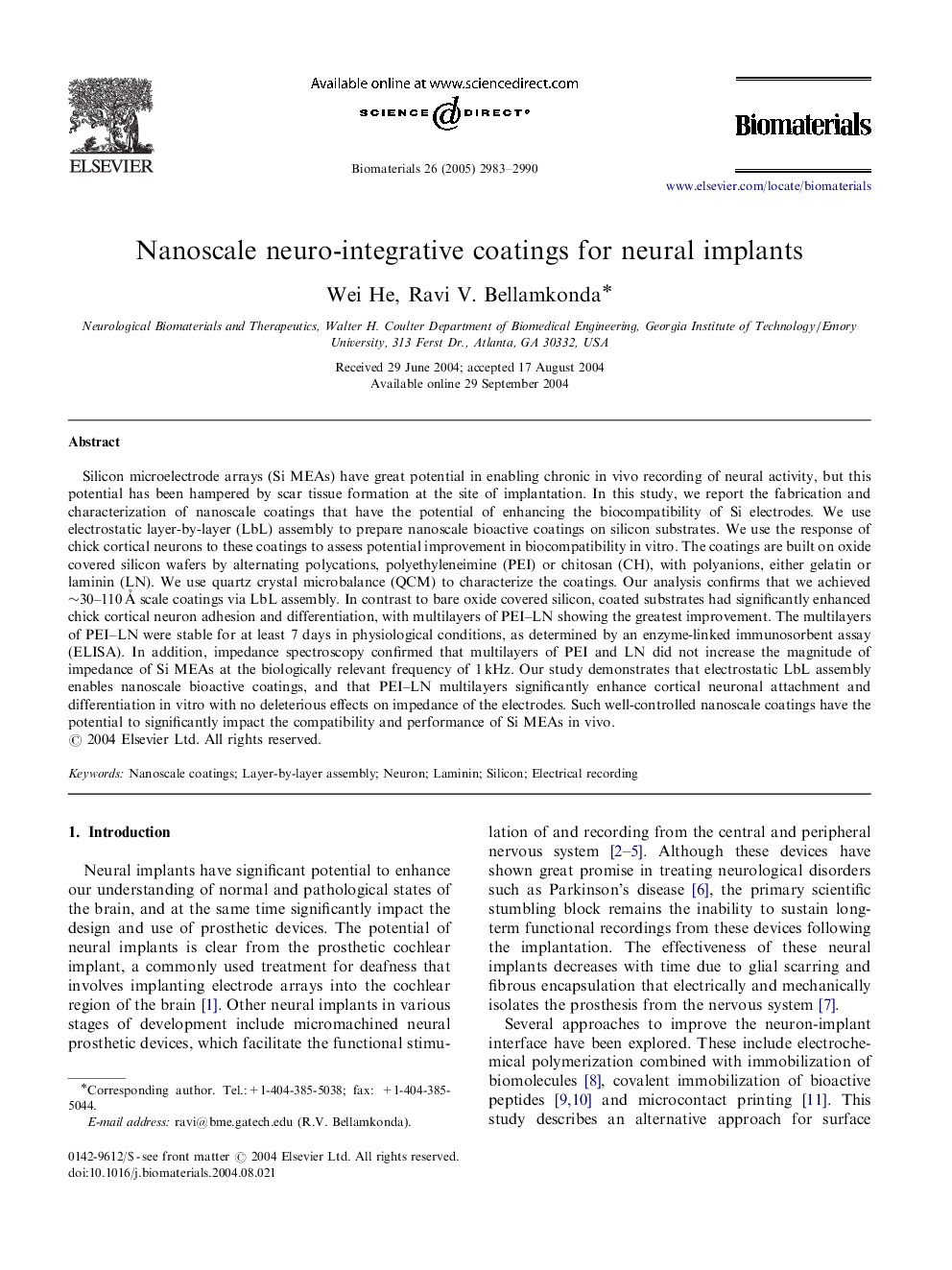 Nanoscale neuro-integrative coatings for neural implants