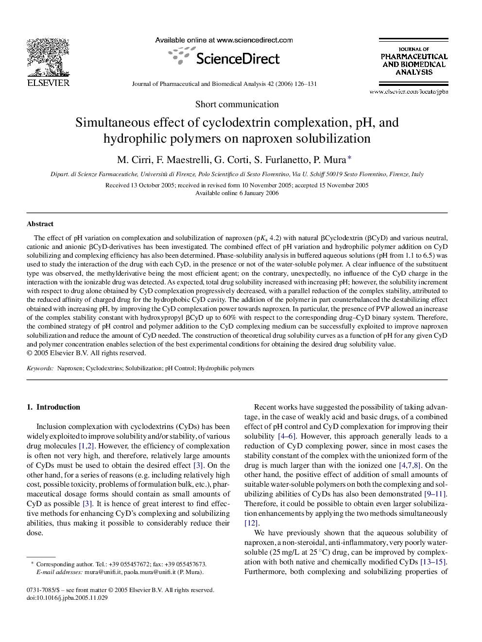 Simultaneous effect of cyclodextrin complexation, pH, and hydrophilic polymers on naproxen solubilization