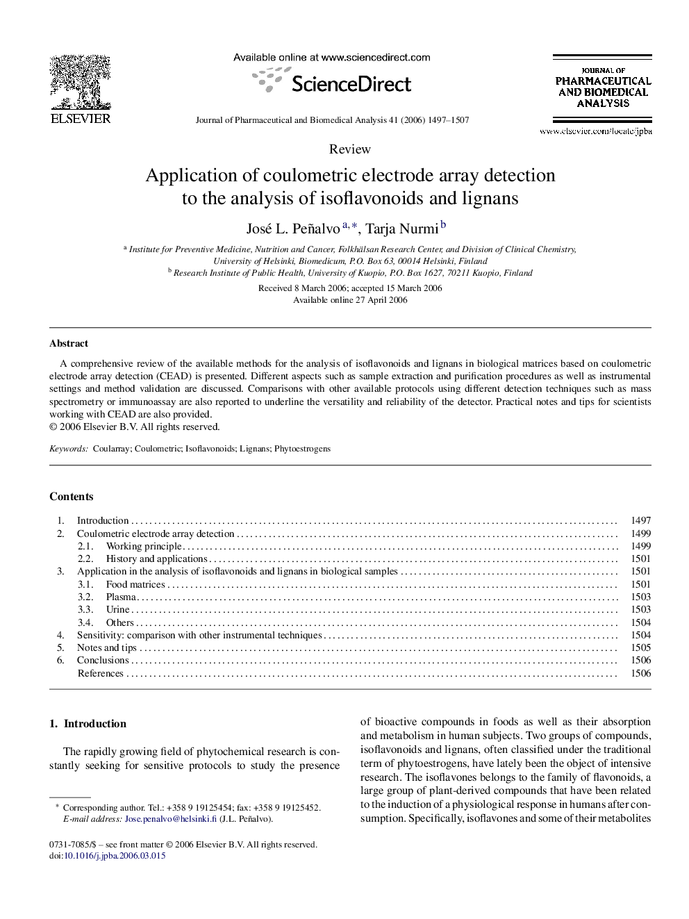 Application of coulometric electrode array detection to the analysis of isoflavonoids and lignans