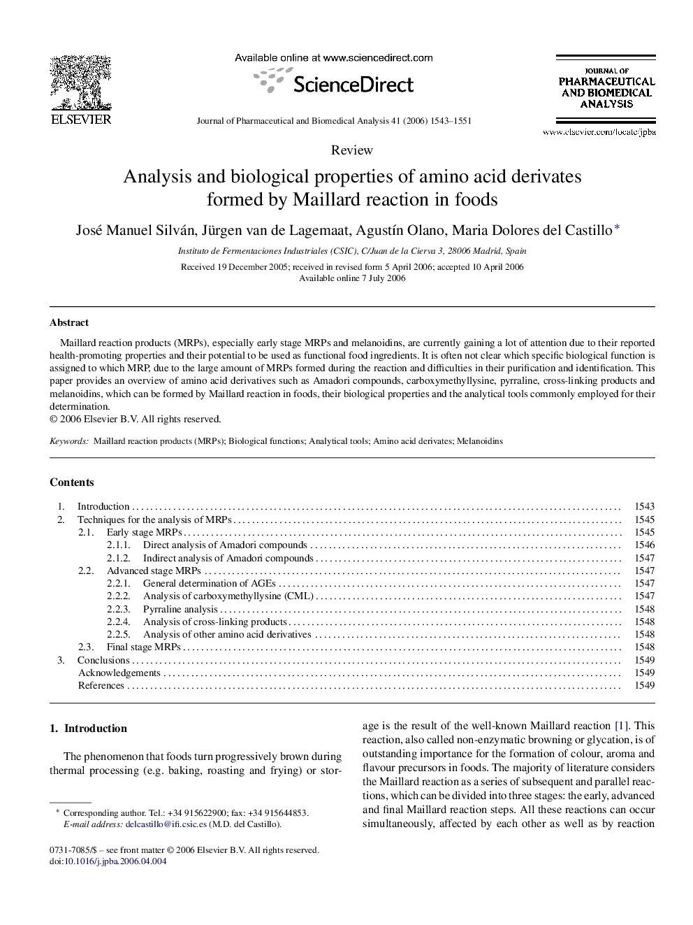 Analysis and biological properties of amino acid derivates formed by Maillard reaction in foods