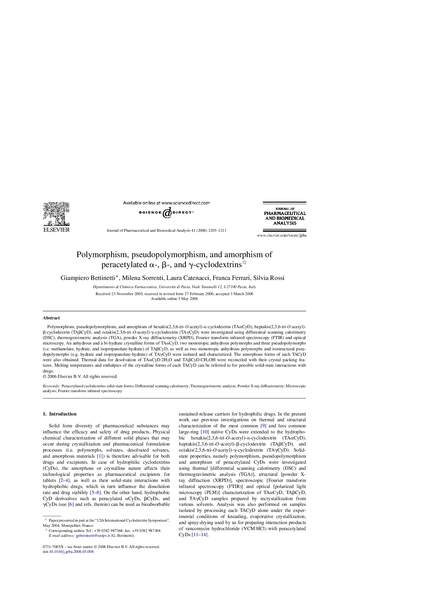 Polymorphism, pseudopolymorphism, and amorphism of peracetylated α-, β-, and γ-cyclodextrins 