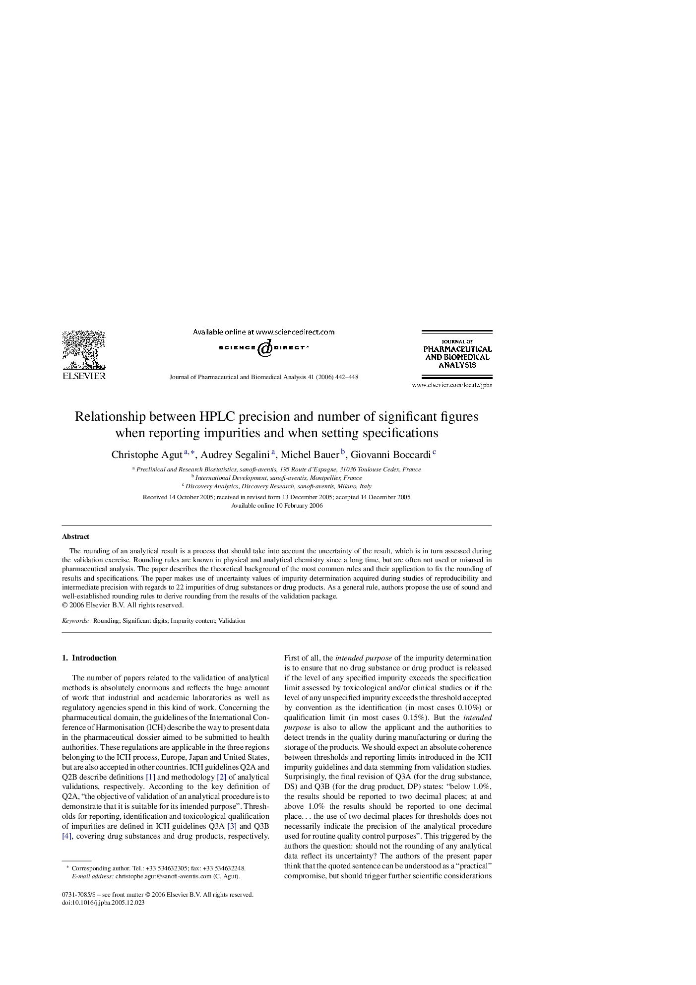 Relationship between HPLC precision and number of significant figures when reporting impurities and when setting specifications