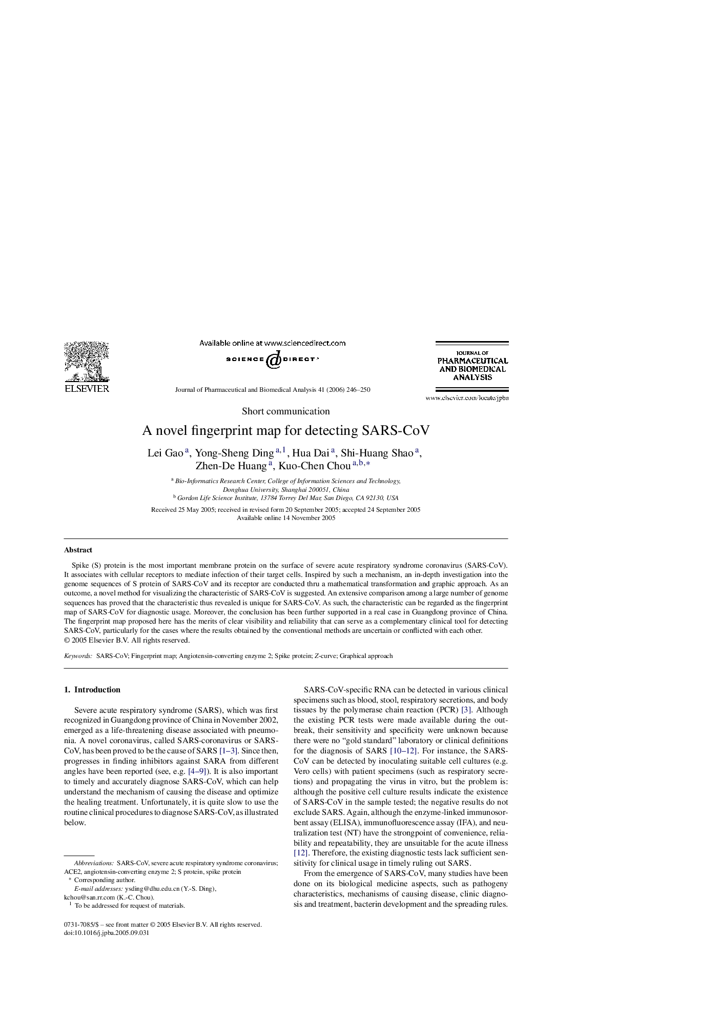 A novel fingerprint map for detecting SARS-CoV