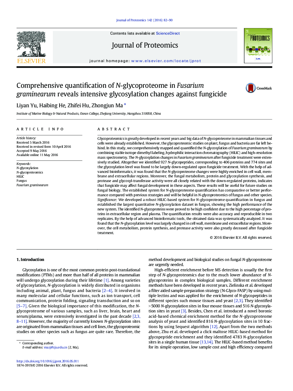 Comprehensive quantification of N-glycoproteome in Fusarium graminearum reveals intensive glycosylation changes against fungicide