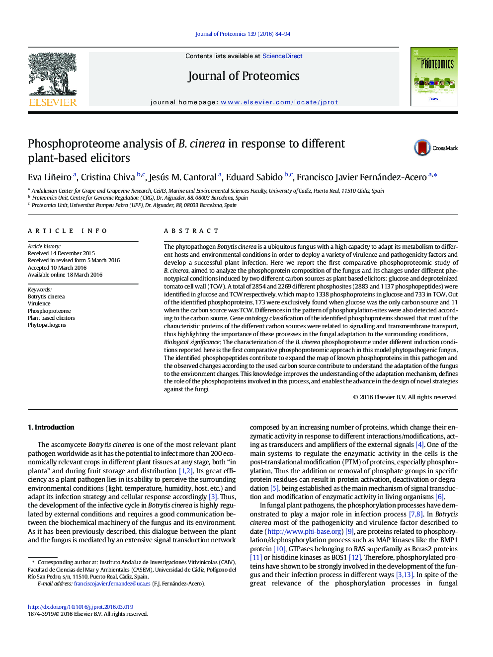 Phosphoproteome analysis of B. cinerea in response to different plant-based elicitors