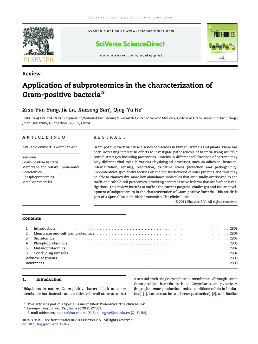 Application of subproteomics in the characterization of Gram-positive bacteria 