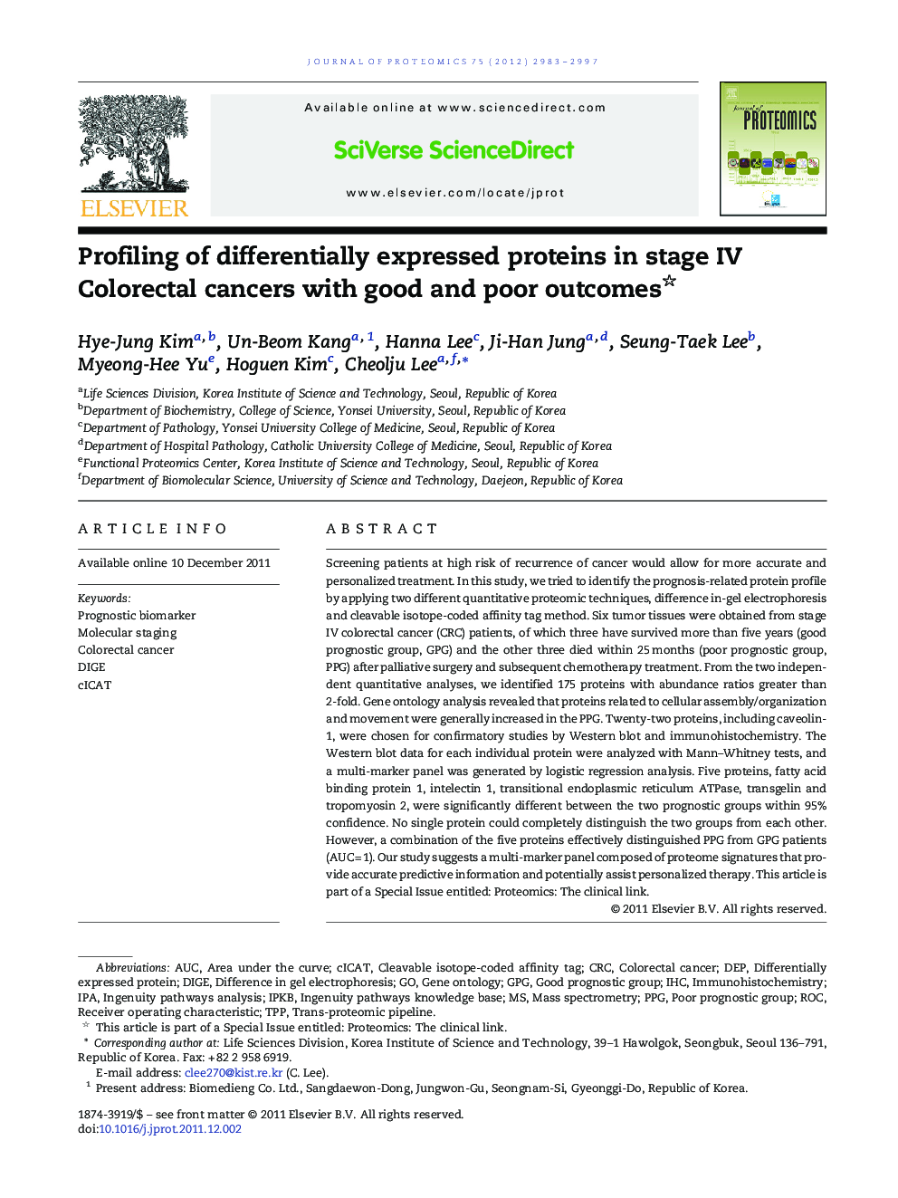 Profiling of differentially expressed proteins in stage IV Colorectal cancers with good and poor outcomes 