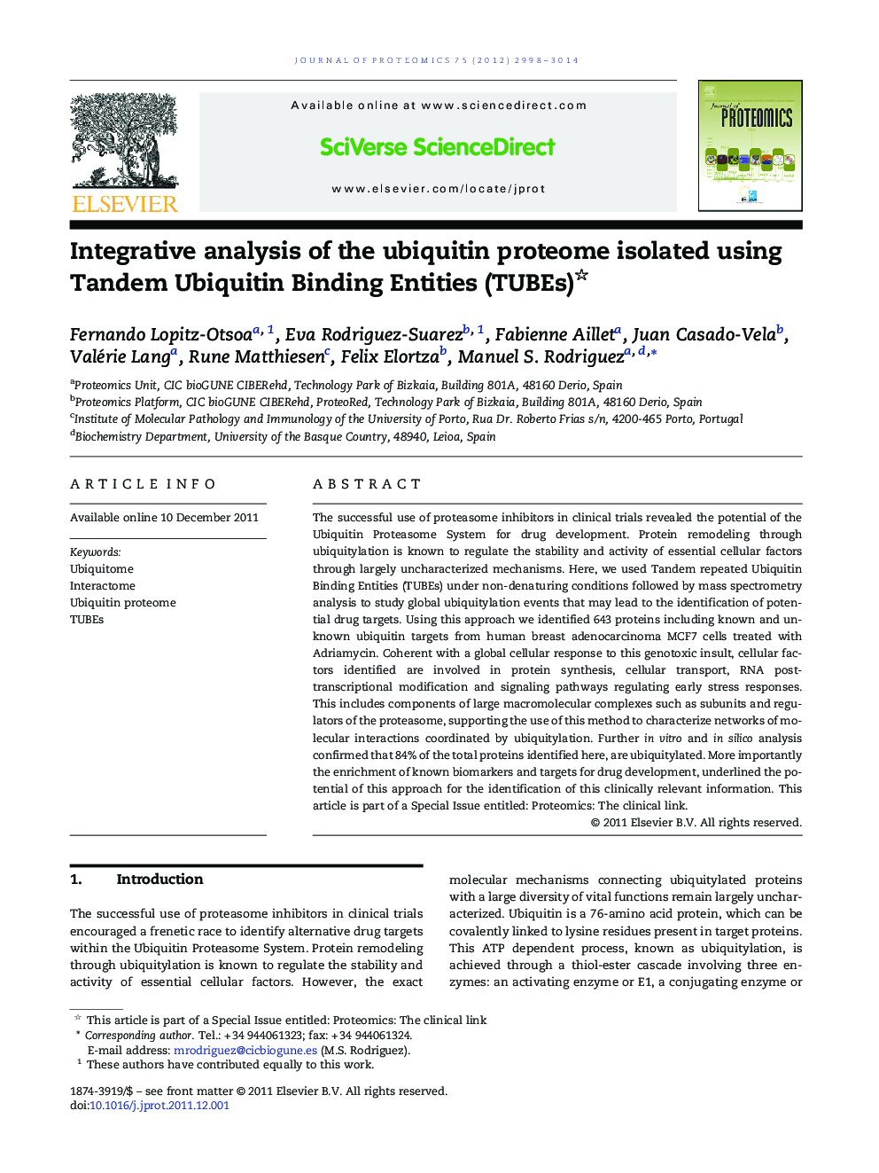 Integrative analysis of the ubiquitin proteome isolated using Tandem Ubiquitin Binding Entities (TUBEs) 