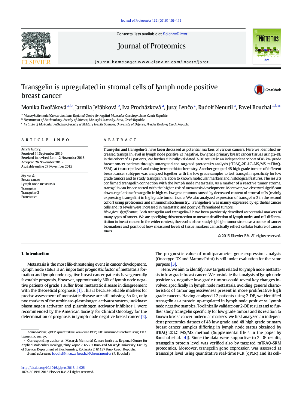 Transgelin is upregulated in stromal cells of lymph node positive breast cancer