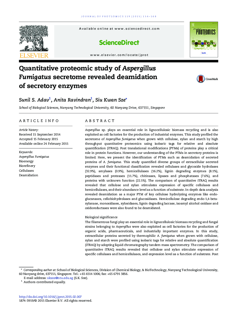 Quantitative proteomic study of Aspergillus Fumigatus secretome revealed deamidation of secretory enzymes