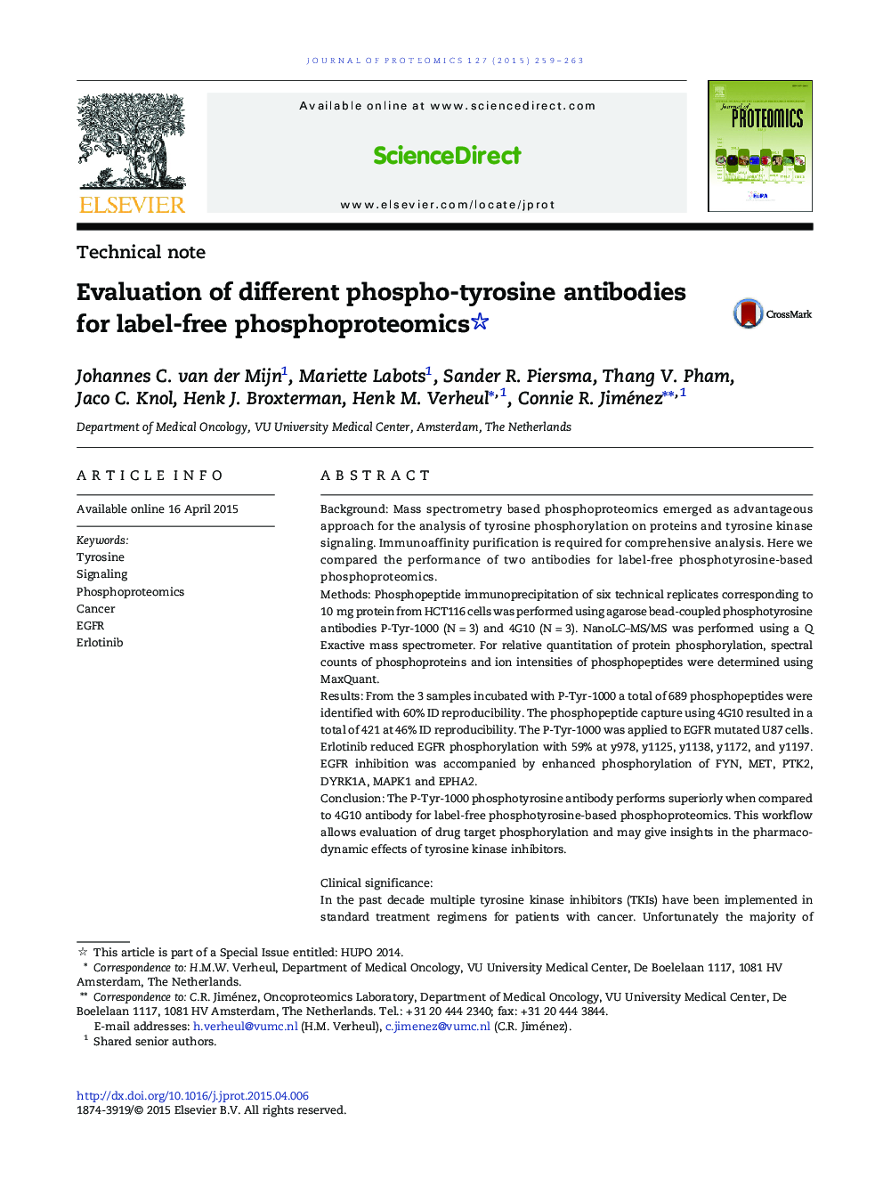 Evaluation of different phospho-tyrosine antibodies for label-free phosphoproteomics 