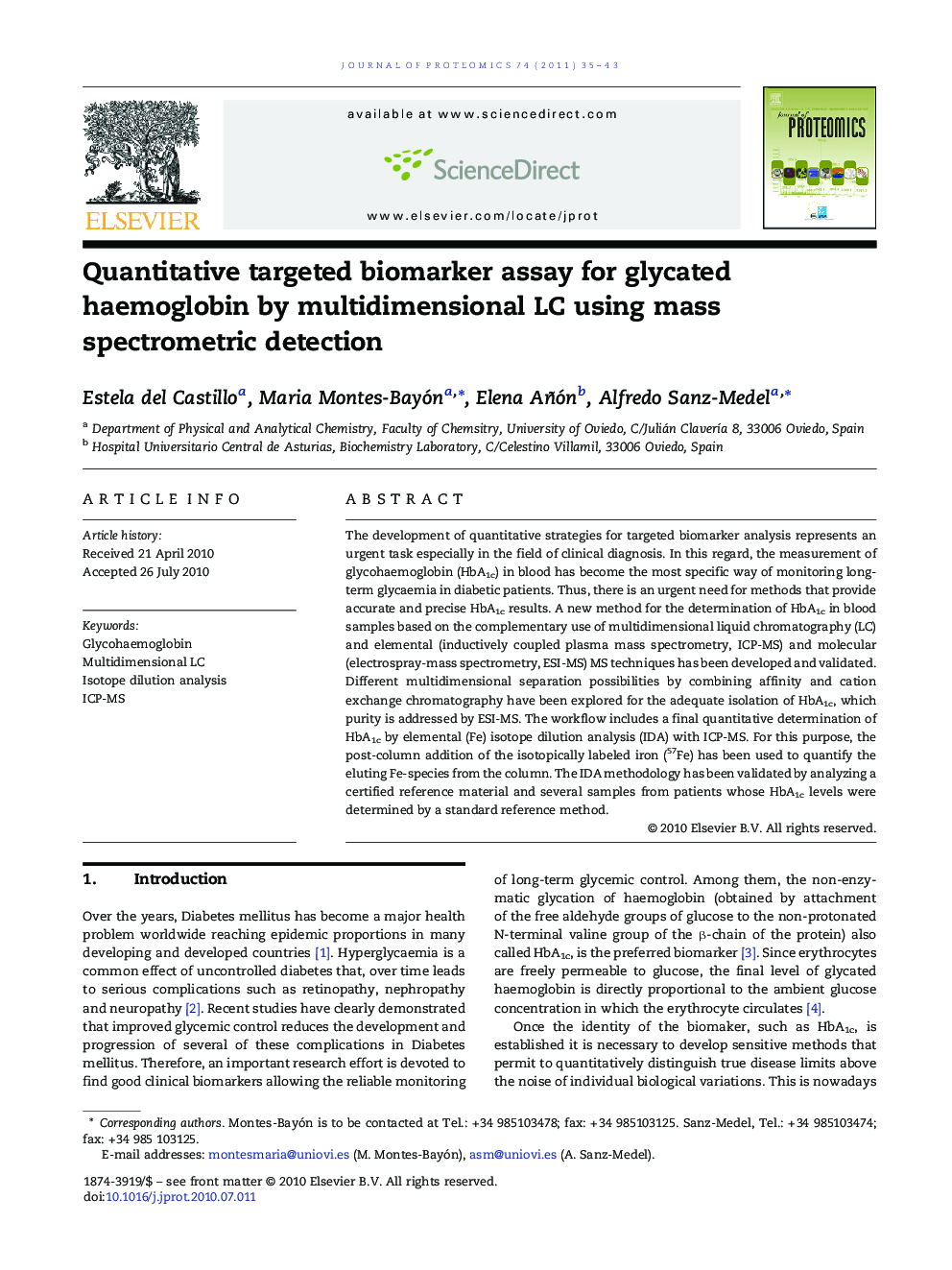 Quantitative targeted biomarker assay for glycated haemoglobin by multidimensional LC using mass spectrometric detection