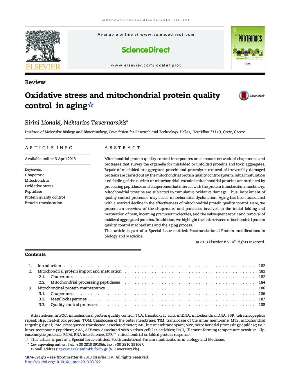 Oxidative stress and mitochondrial protein quality control in aging 