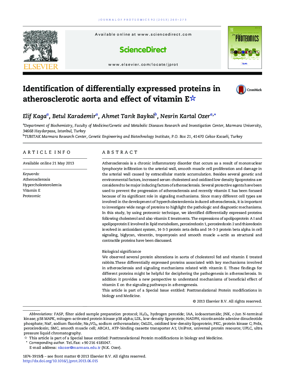 Identification of differentially expressed proteins in atherosclerotic aorta and effect of vitamin E 