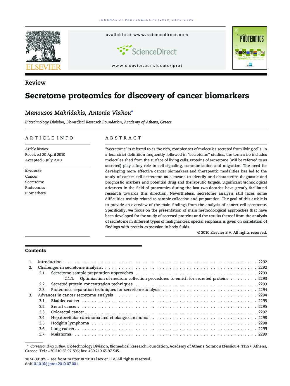 Secretome proteomics for discovery of cancer biomarkers