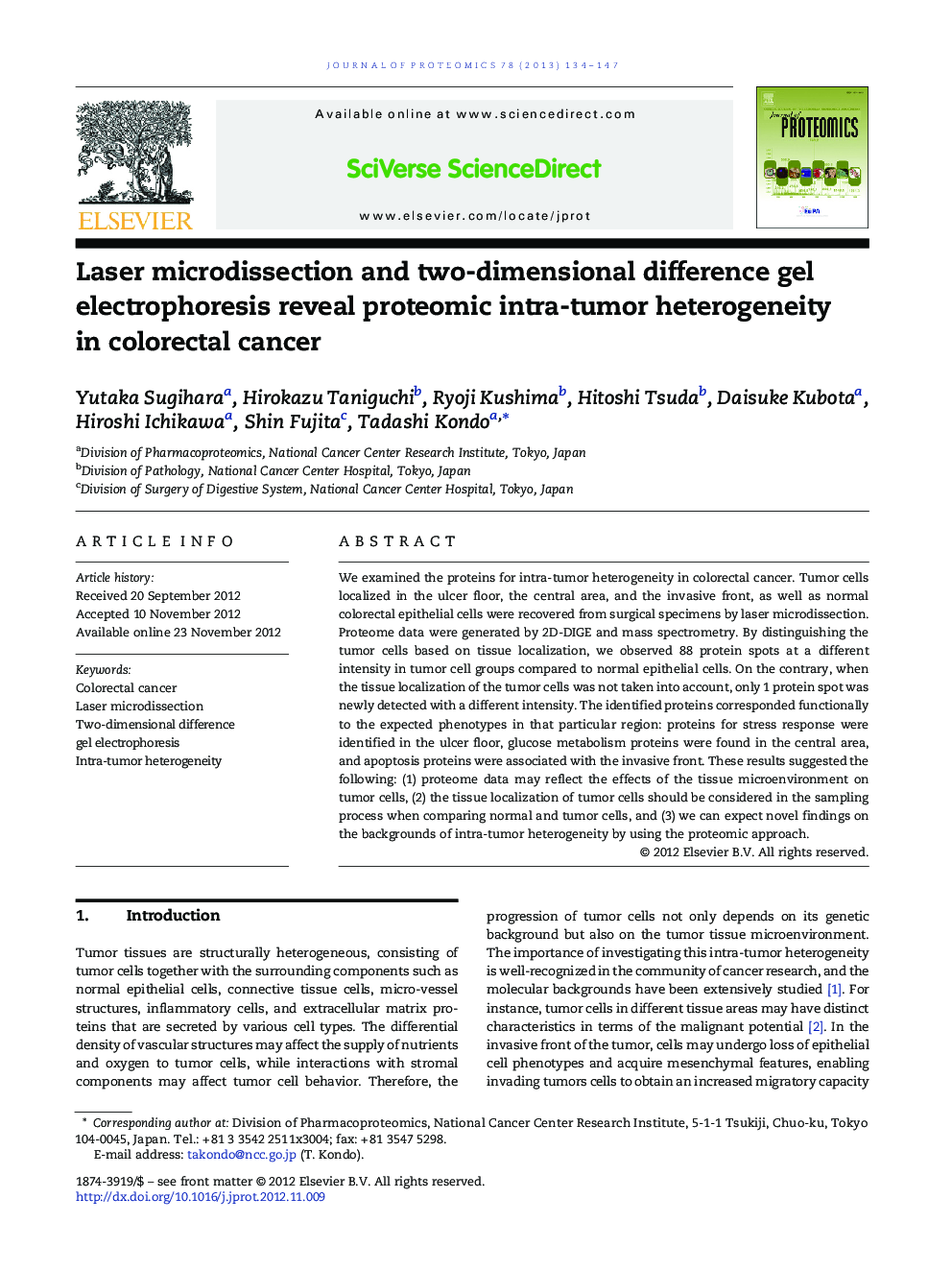 Laser microdissection and two-dimensional difference gel electrophoresis reveal proteomic intra-tumor heterogeneity in colorectal cancer