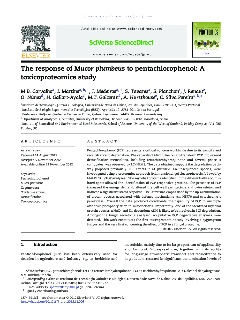 The response of Mucor plumbeus to pentachlorophenol: A toxicoproteomics study