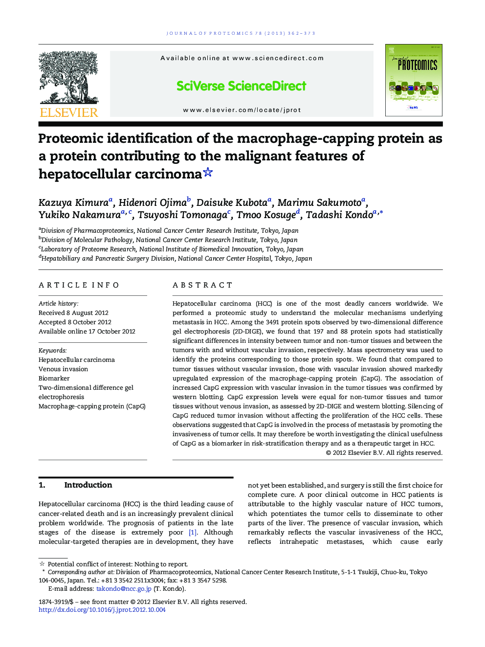 Proteomic identification of the macrophage-capping protein as a protein contributing to the malignant features of hepatocellular carcinoma 