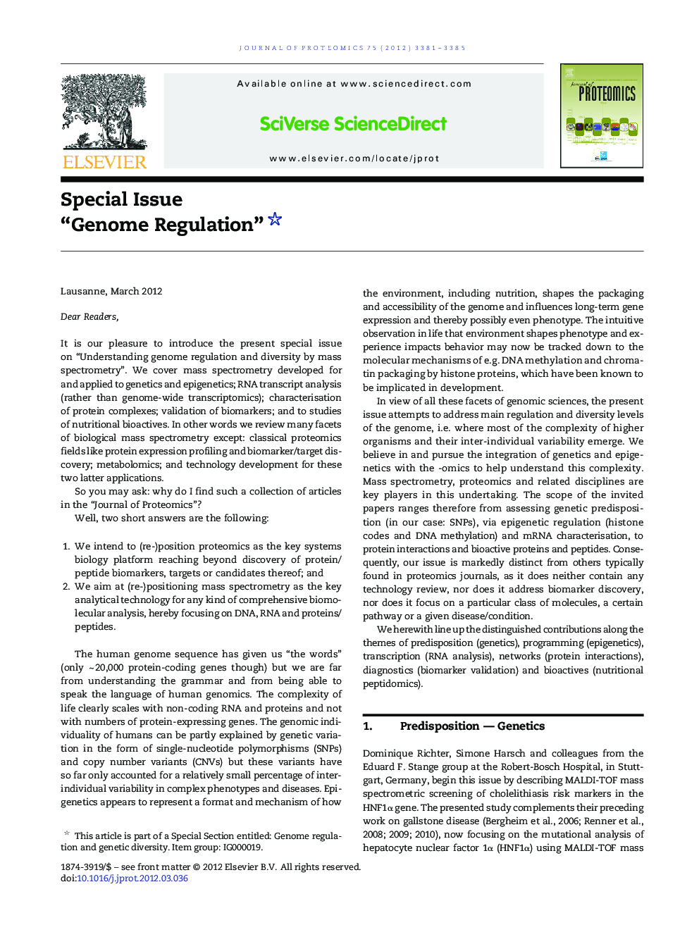 Special Issue “Genome Regulation”