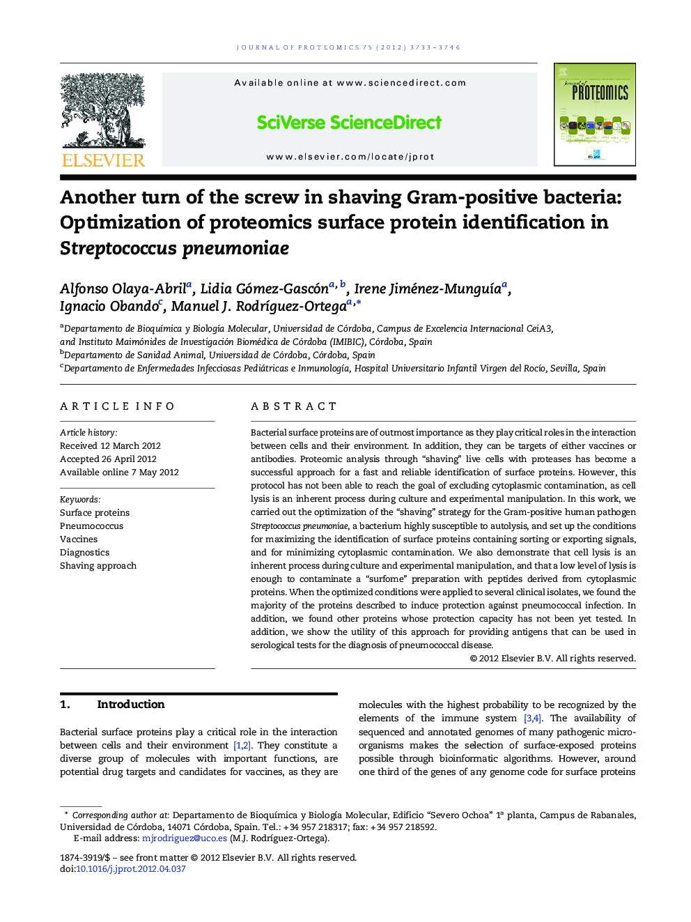 Another turn of the screw in shaving Gram-positive bacteria: Optimization of proteomics surface protein identification in Streptococcus pneumoniae