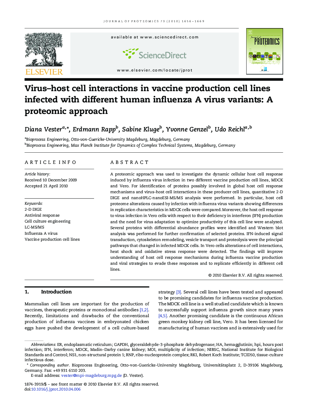 Virus–host cell interactions in vaccine production cell lines infected with different human influenza A virus variants: A proteomic approach