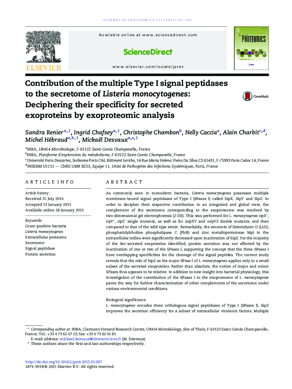 Contribution of the multiple Type I signal peptidases to the secretome of Listeria monocytogenes: Deciphering their specificity for secreted exoproteins by exoproteomic analysis