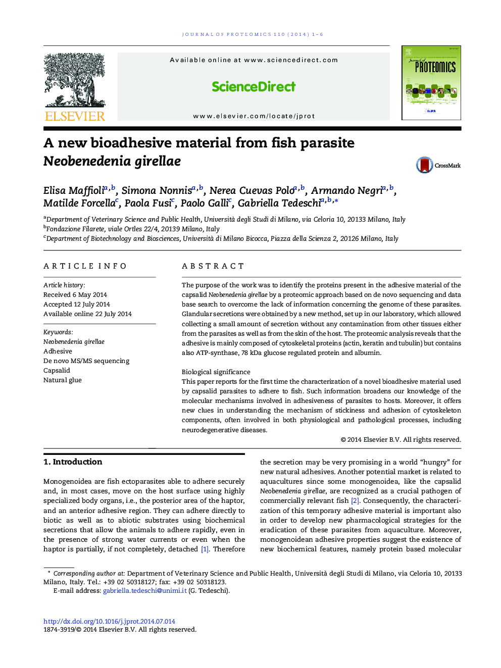 A new bioadhesive material from fish parasite Neobenedenia girellae