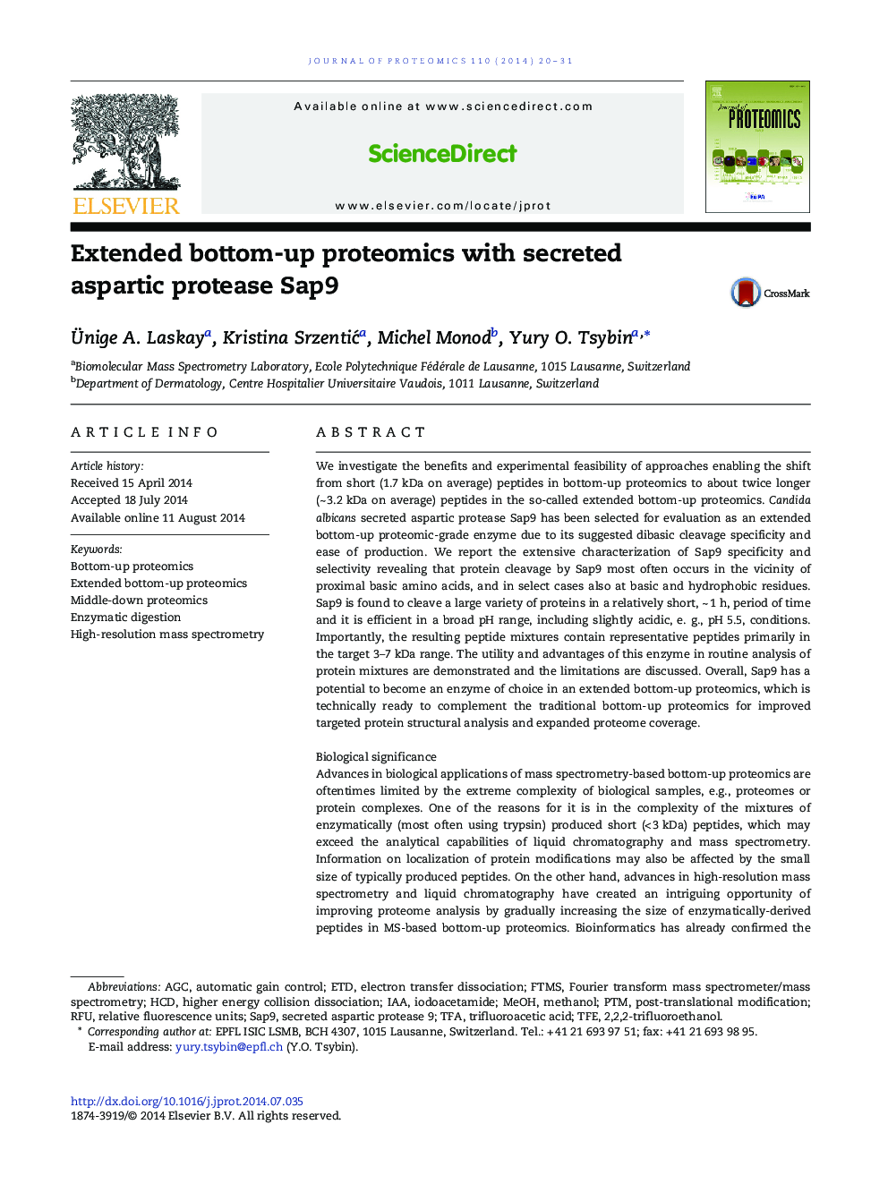 Extended bottom-up proteomics with secreted aspartic protease Sap9