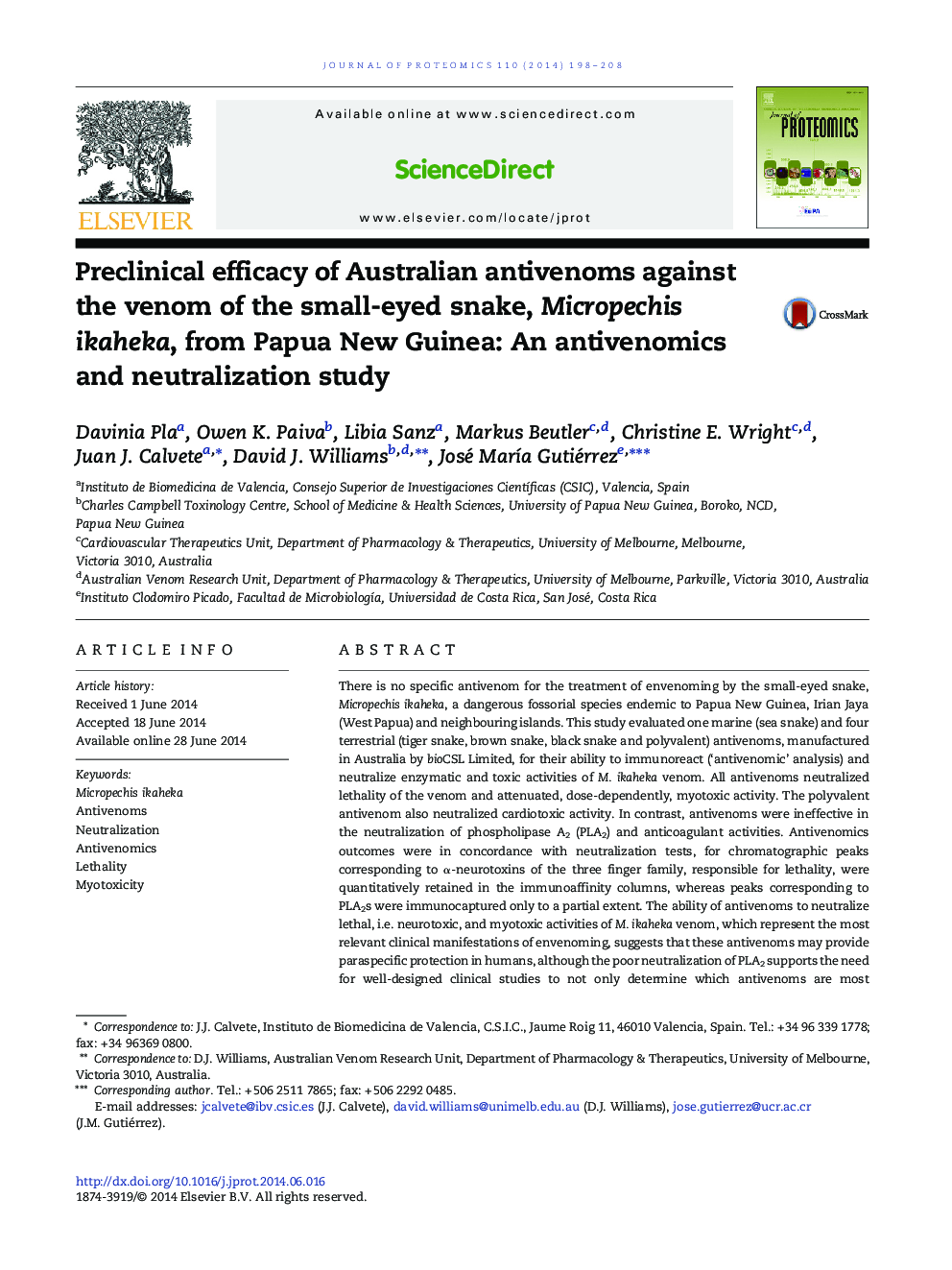 Preclinical efficacy of Australian antivenoms against the venom of the small-eyed snake, Micropechis ikaheka, from Papua New Guinea: An antivenomics and neutralization study
