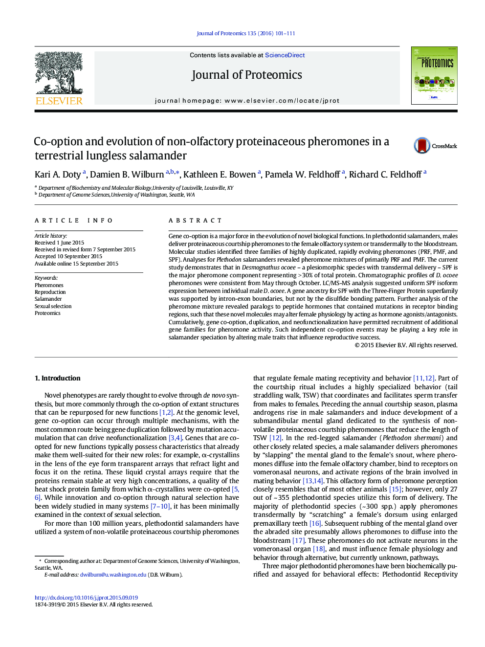 Co-option and evolution of non-olfactory proteinaceous pheromones in a terrestrial lungless salamander