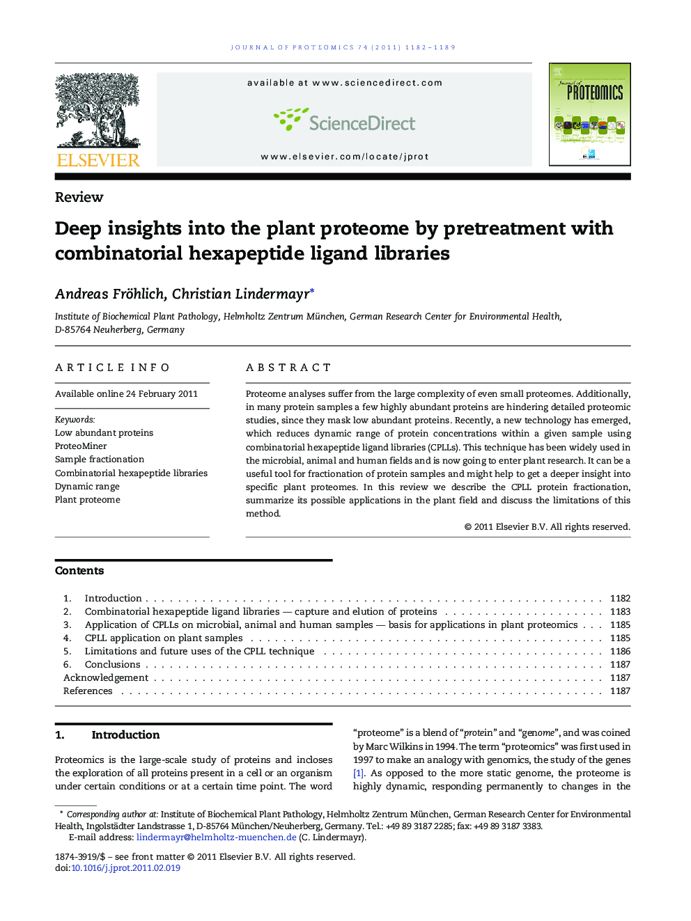 عکس صفحه اول مقاله: Deep insights into the plant proteome by pretreatment with combinatorial hexapeptide ligand libraries Deep insights into the plant proteome by pretreatment with combinatorial hexapeptide ligand libraries
