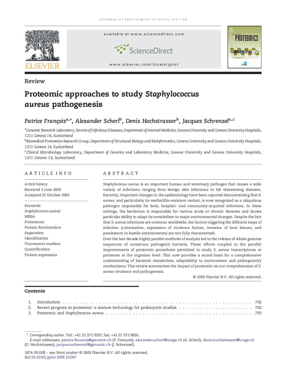 Proteomic approaches to study Staphylococcus aureus pathogenesis