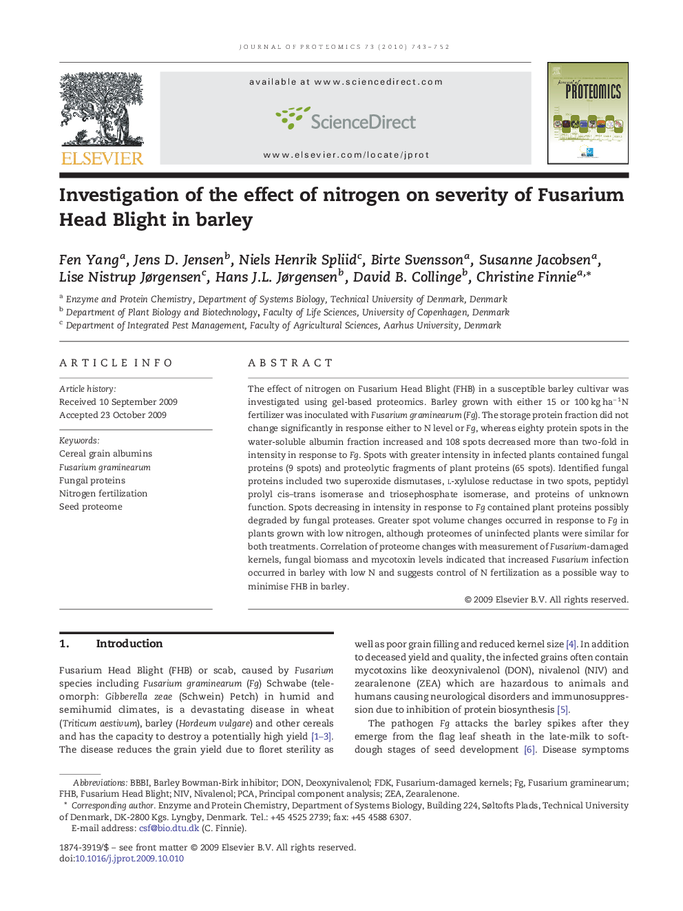 Investigation of the effect of nitrogen on severity of Fusarium Head Blight in barley