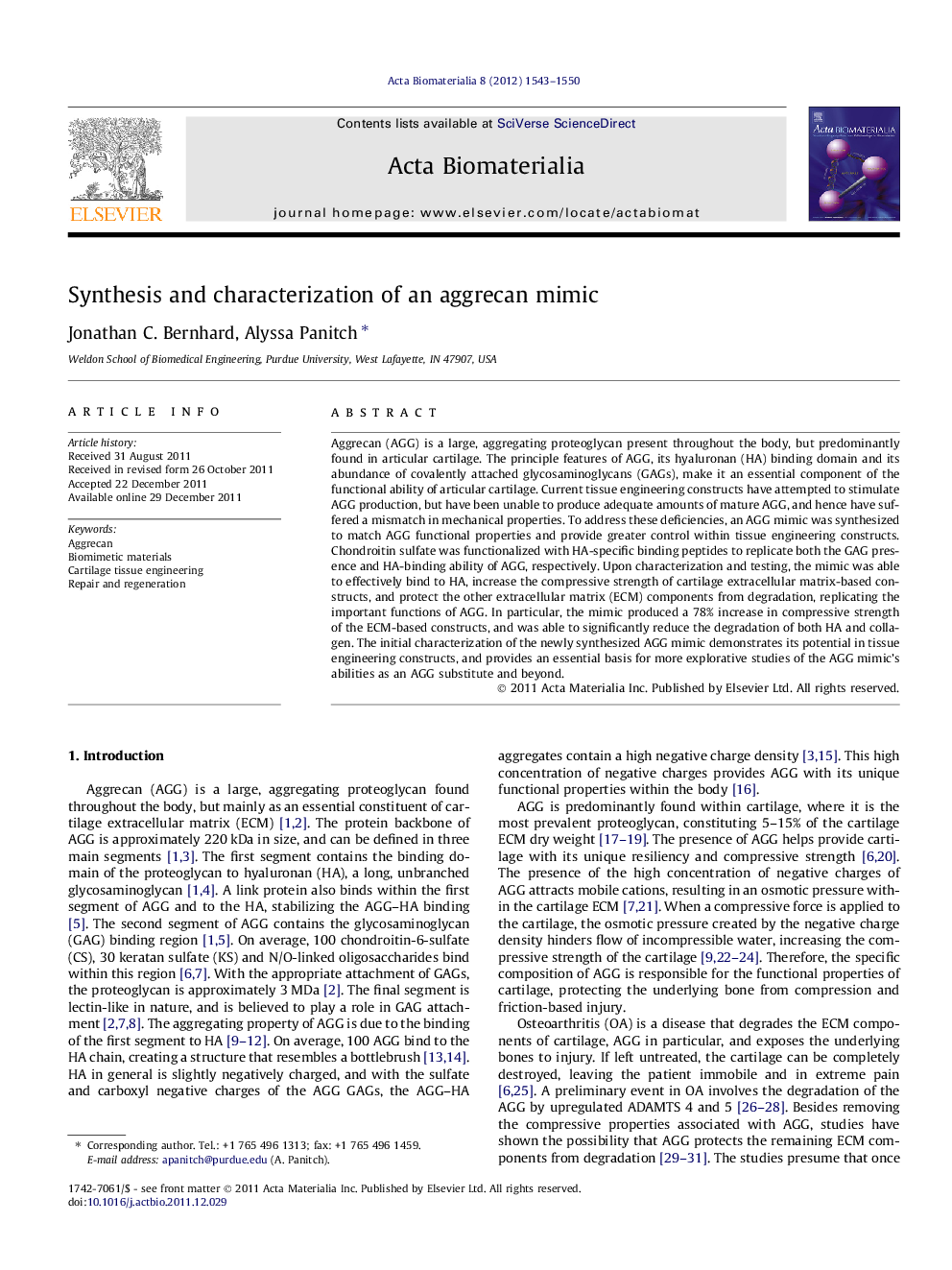 Synthesis and characterization of an aggrecan mimic