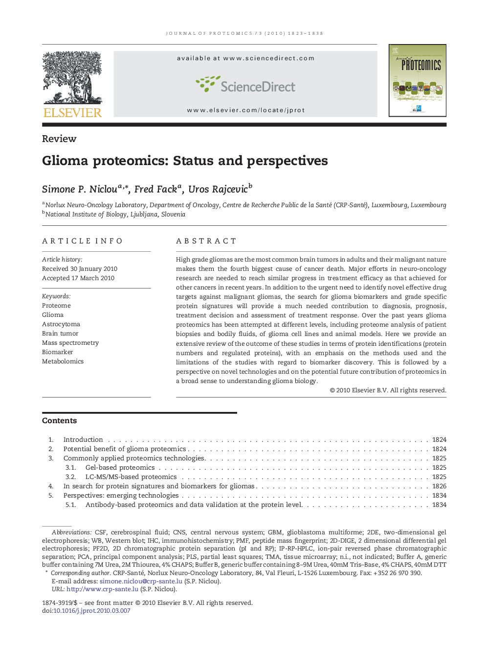 Glioma proteomics: Status and perspectives